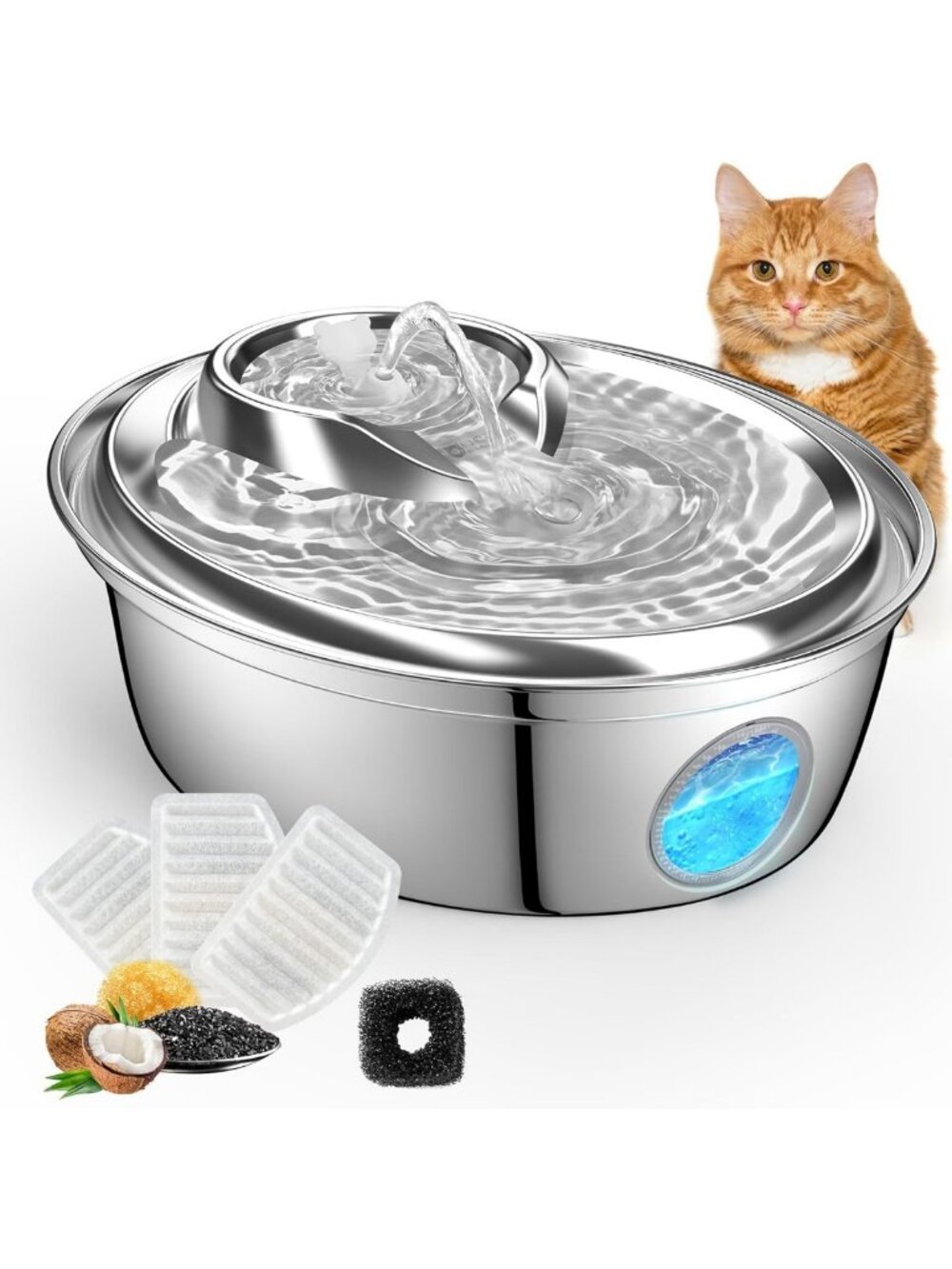 Stainless Steel Cat Water Fountain - 2L Automatic Pet Dispenser with Filters
